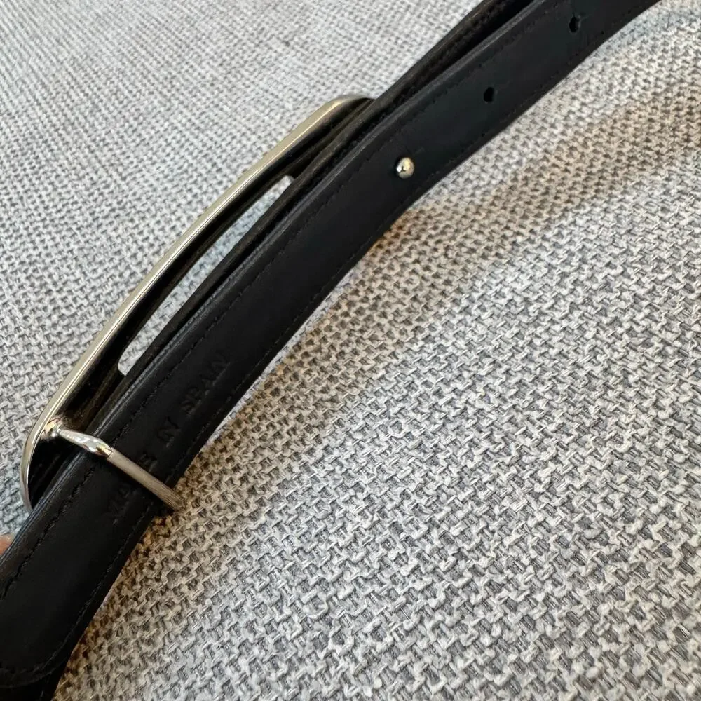 LOEWE calf leather Anagram logo Silver buckle belt Size 70 Spain Luxury Designer